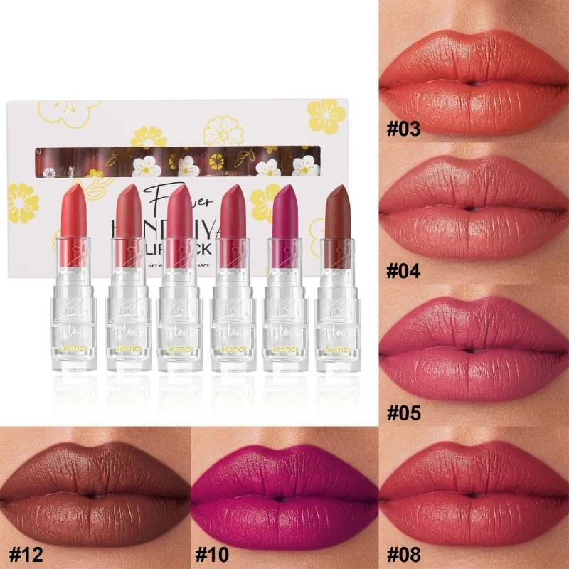 Luxurious 6pcs Matte Lipstick Lip Color Collection Hydrating Rich Pigmented For Smooth Full Lips Lightweight Texture