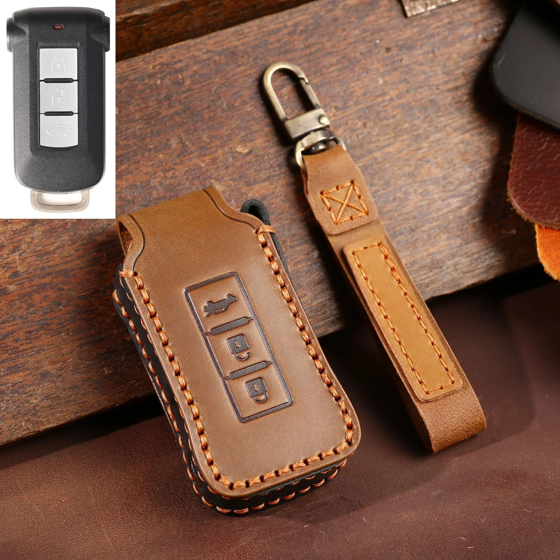 

1pc Leather Car Key Cover Case For Mitsubishi Delica D5 For Mitsubishi Outlander 2014 Pajero Delica Car Accessories Bag