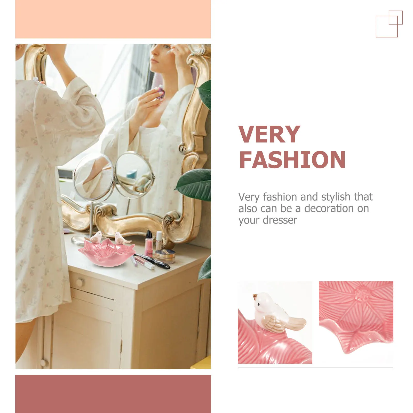 Fashion Pink Jewelry Dish Ceramic Stylish Jewelry Display Plate Jewellery Storage Plate for Bedroom Bathroom Decor