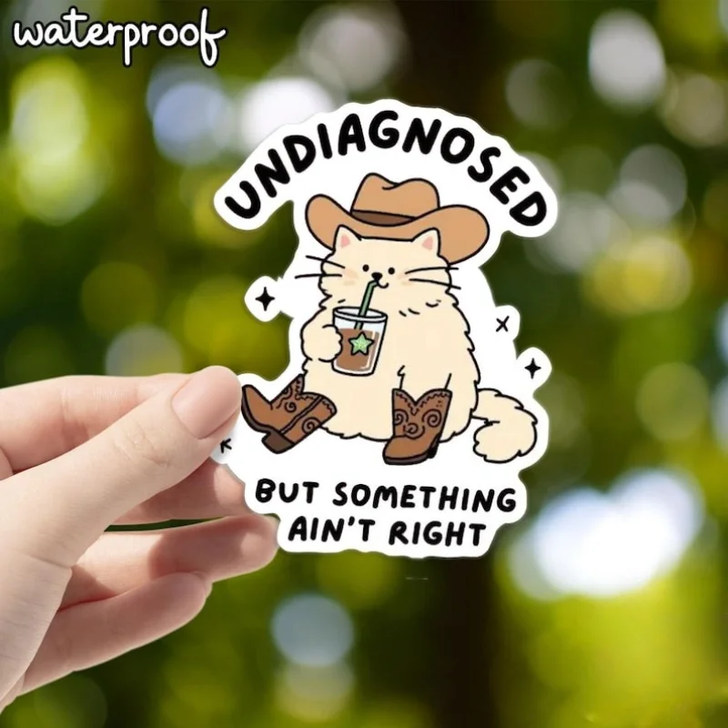 

1 шт., виниловые наклейки с забавным ковбойским котом «Недиагностика, но что-то-водостойкие глянцевые самоклеящиеся наклейки