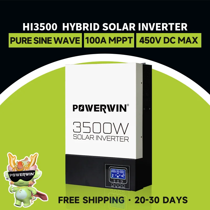 

POWERWIN HI3500 3500W 24V Pure Sine Wave Hybrid Solar Inverter Charge Controller Removable LCD Screen Battery Off Grid 100A MPPT