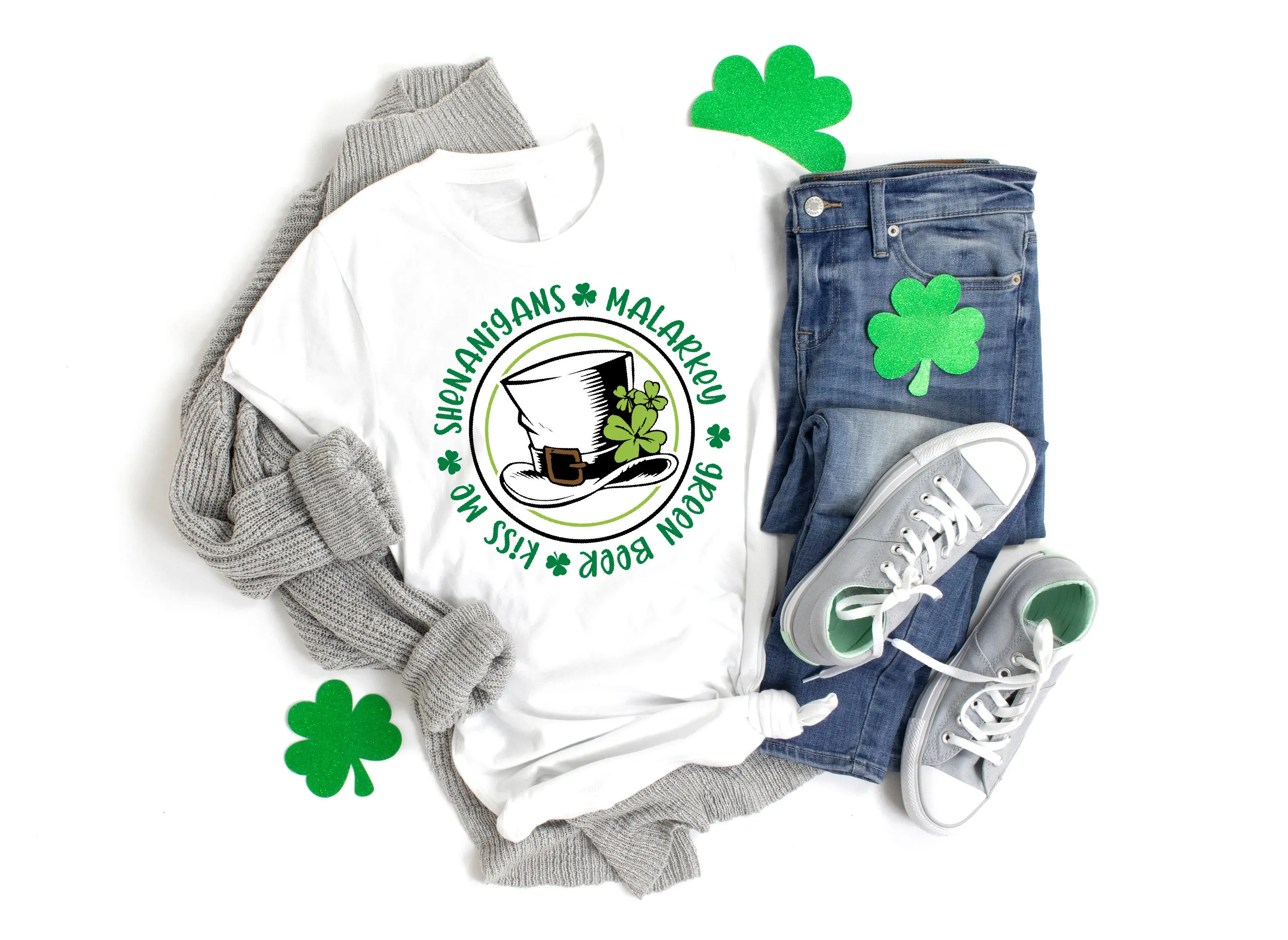 St Patricks Drinking T Shirt Irish Shenanigans Funny Day And Malarkey Green Beer Kiss Me