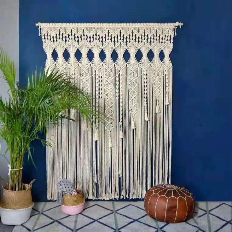 

Hand-woven Macrame Cotton Door Curtain Large Tassel Tapestry Wall Hanging Art Boho Decor Bohemia Wedding Backdrop Tapestry