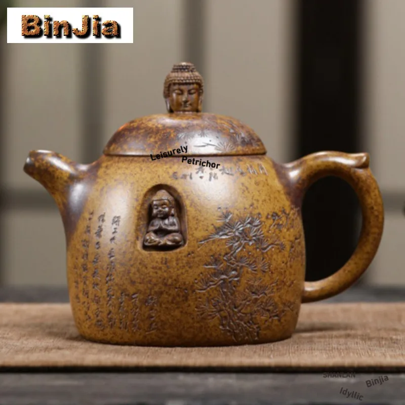 

480ml Luxury Yixing Purple Clay Teapots Handmade Qin Quan Pot Raw Ore The Keel Gold Sand Mud Kettle Chinese Zisha Tea Set Craft