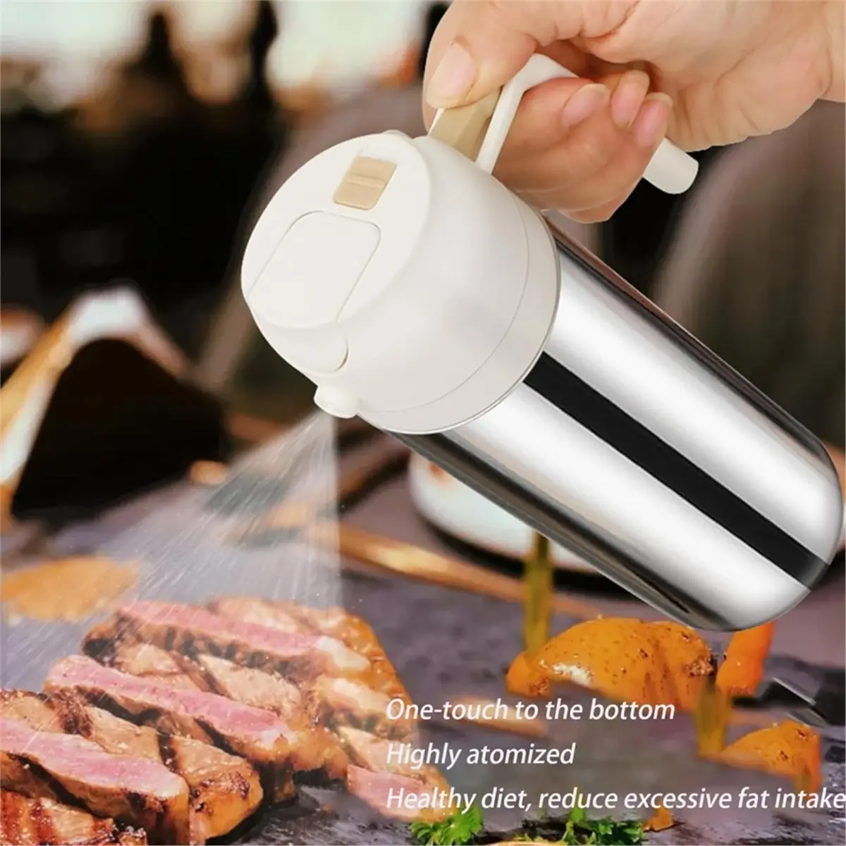 DT81 500ml Spray&Pour Dual-Purpose Oil Dispenser Stainless Steel Oil Spray Bottle Can Be Refilled with Portable Sprayer Grey