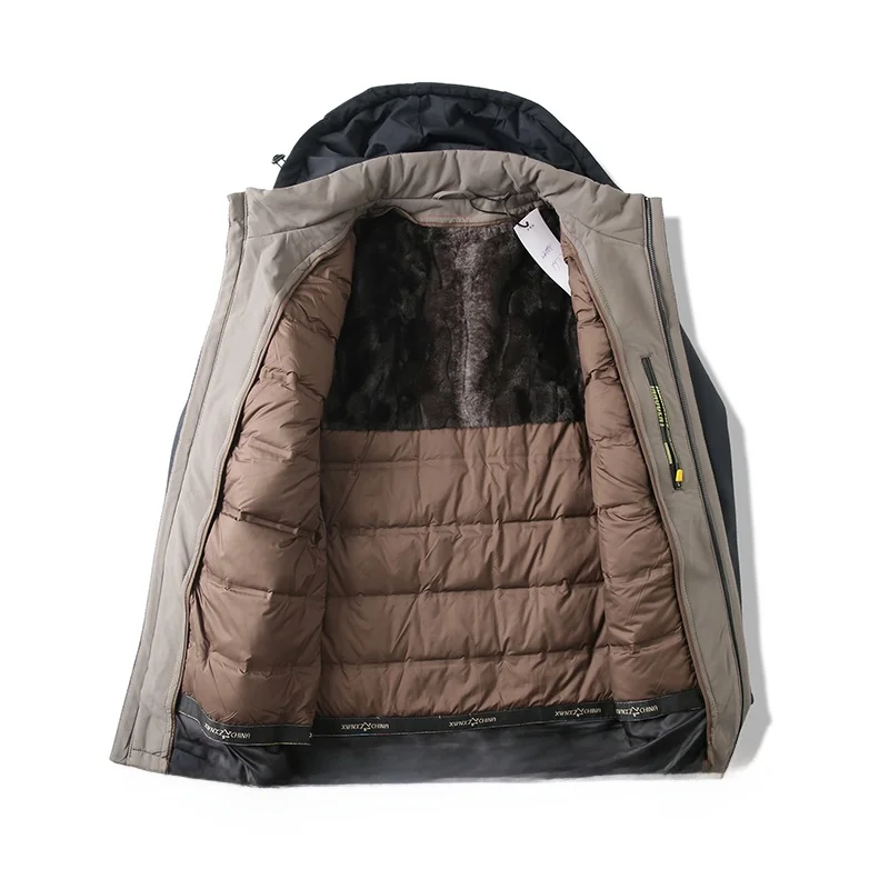  Tee-in-One Men's down Jaet 90% Goose down Detachable Fur  Faionable Urban Sle Regular Length Pure Color