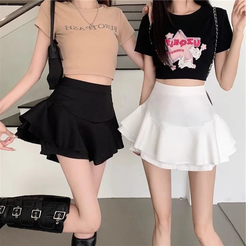 

2026 Faldas Mujer De Moda Mini Cake Skirts For Women A-line Sweet Ruffles All Match Jupe Fashion Summer Solid Chic Zipper Skirt