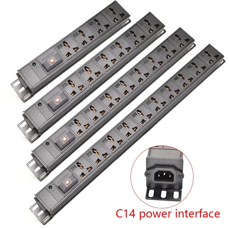 

Cabinet Rack Mount PDU Power Strip C14 power port 2/8Ways Universal Socket Outlet overload protection LED, no extension cable