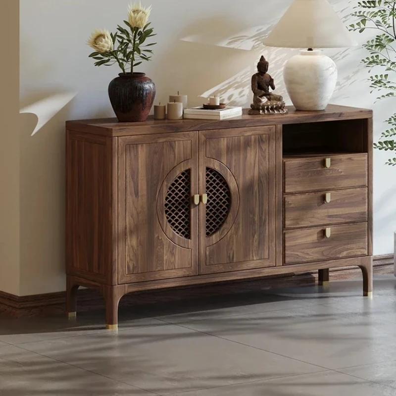 A New Chinese-style North American black walnut solid wood porch cabinet entry modern light luxury Song-style aesthetic furni