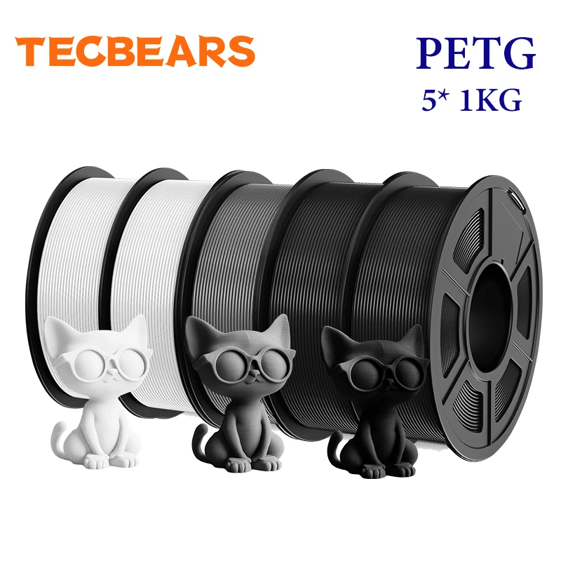 TECBEARS 3D-Filament 1,75mm PLA/PLA+/PETG/HSMPETG/ABS 5KG Sauber Gewickelt Schwarz/Weiß/Grau FDM 3D-Drucker Materialien DIY Geschenk