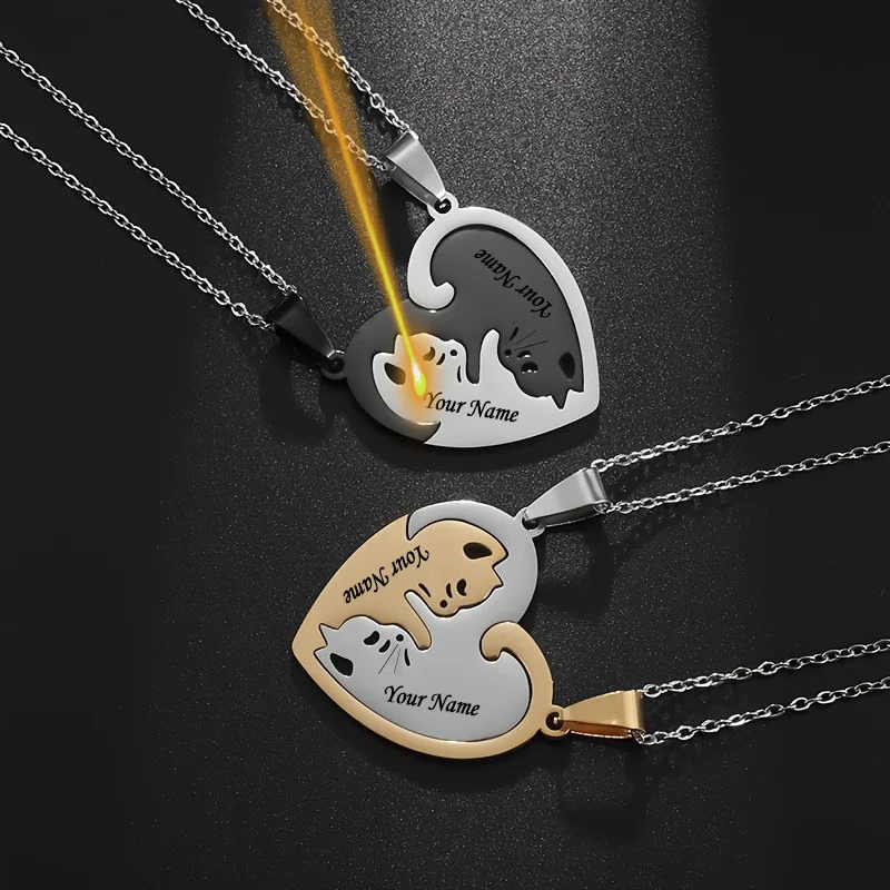 

Индивидуальное имя в форме сердца в стиле кошки-головоломки, ожерелье в форме сердца, рождественский подарок, подходящий для получения партнеры, друзей и т. д.