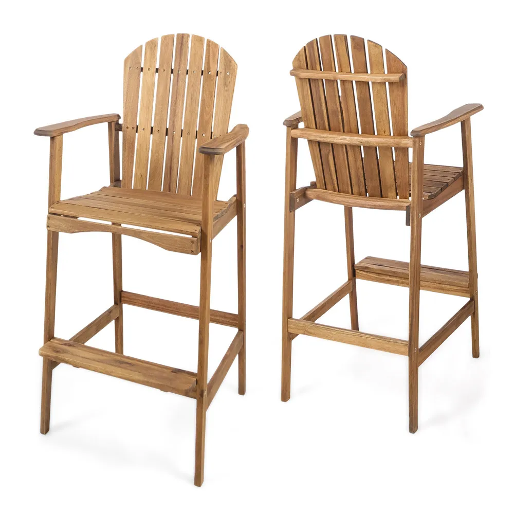 

Набор из 2 прочных уличных барных стульев Adirondack из натурального окрашенного дерева акации для патио, террасы, балкона