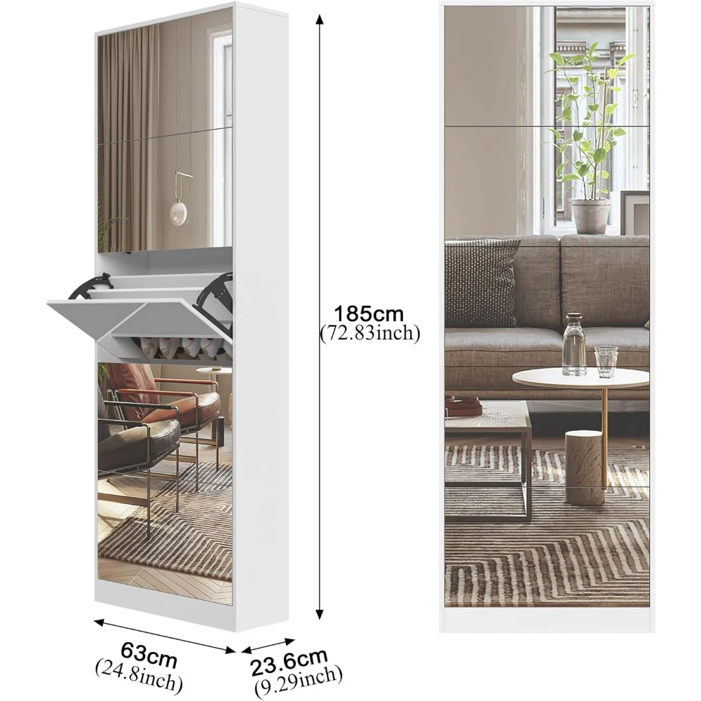 "خزانة تخزين الأحذية قائمة بذاتها مع مرآة كاملة الطول، تحمل 30 زوجًا و5 أدراج قابلة للطي، منظم أحذية نحيف" #3