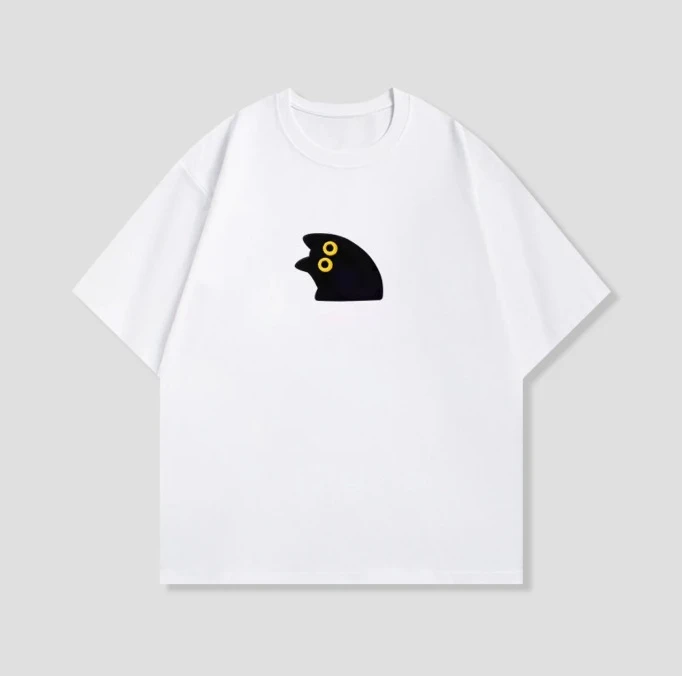 Minimalist Black Cat Short-sleeved Printed T-shirt Top, Unisex Cute Cartoon Small Cat Graphic Casual Streetwear for Daily Wear