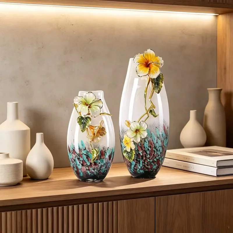 Nordic Style Hand Painted Enamel Glass Vase Colorful Cloisonne Art Craft Home Decoration Ornament Modern Interior Design