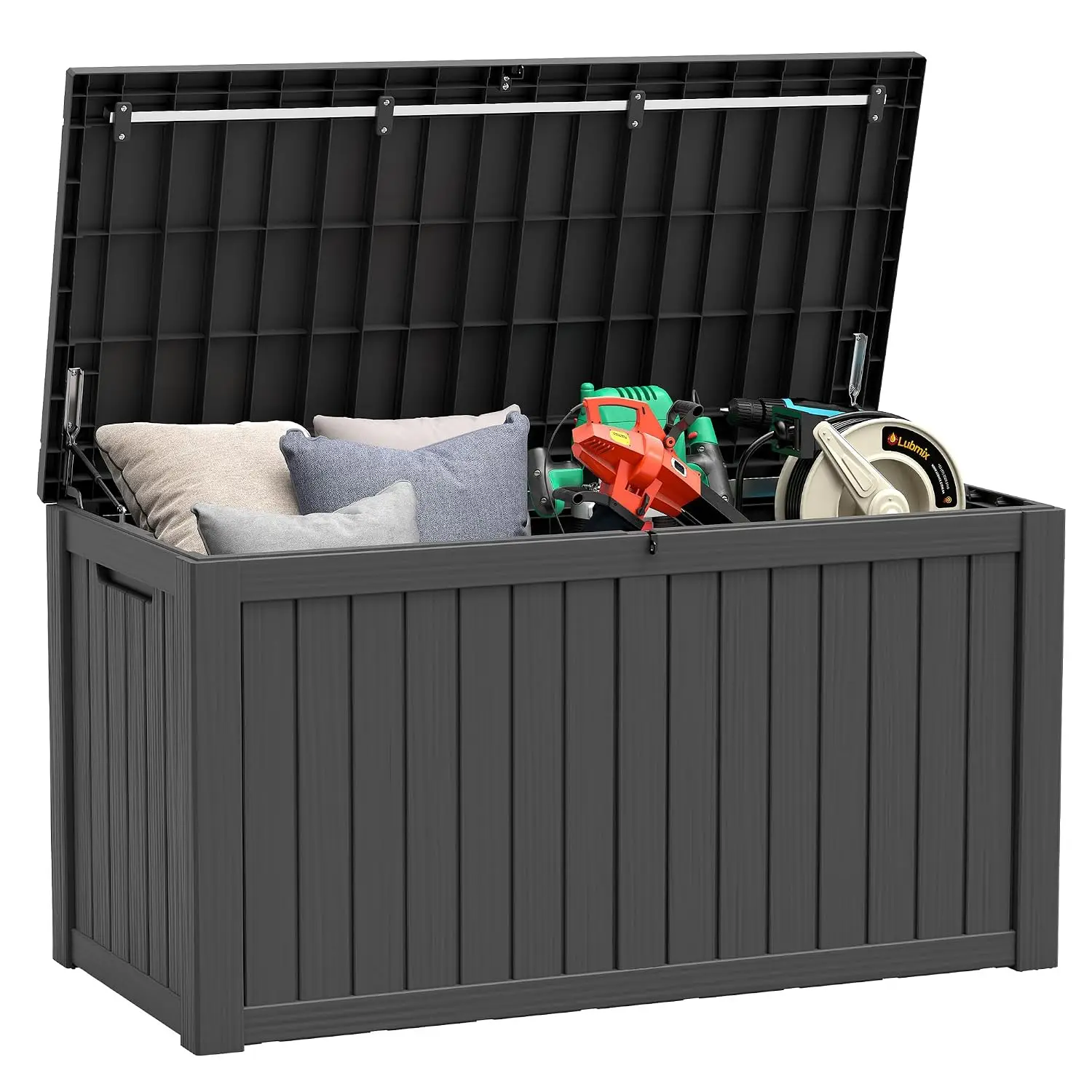 Outdoor Storage Box, Resin Deck Boxes Indoor and outdoor, Waterproof Storage Box Lockable Lid (Black,180 Gallon)