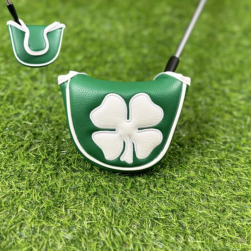 Good Luck Four Leaf Clover Golf Putter Cover For Mallet Blade Club Waterproof PU Leather Golf Head Cover Protector