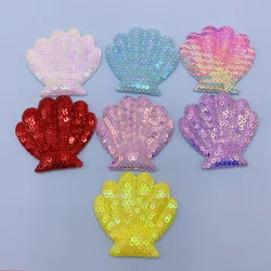 28Pcs 5.5x5CM Sequin Shell Padded Applique For Hair Clip Accessories Shoes Hats Decoration Patches