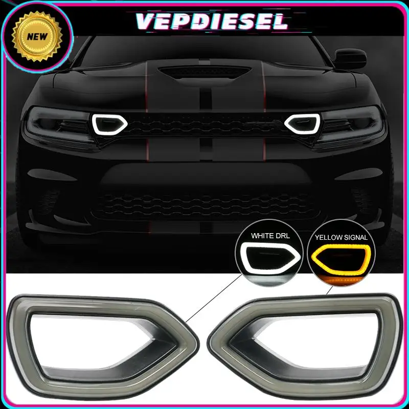 

Brand New Grille Smoke LED Lights Fits For 2015-2019 Dodge Charger SRT Scat Pack Daytona Centre Grille Lights Car Accessories