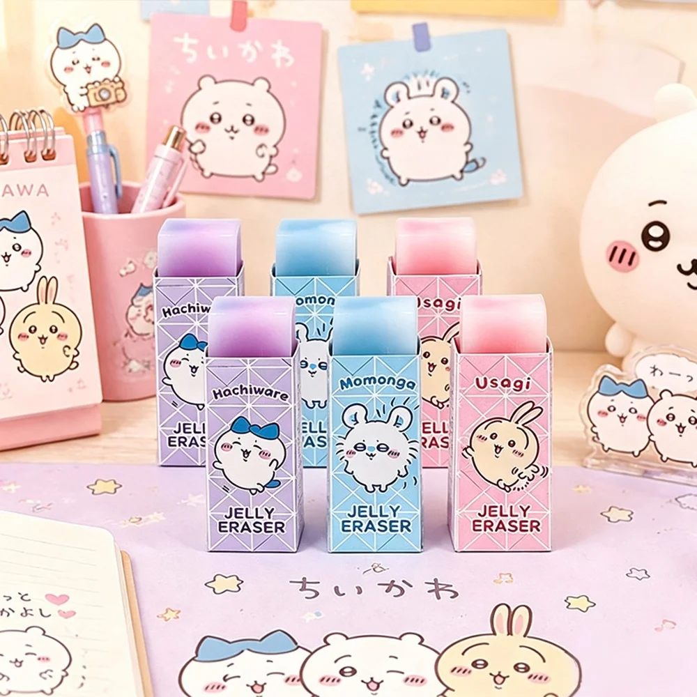 6/36Pcs Genuine Chiikawa Jelly Eraser Cute Hachiware Usagi Translucent Pencil Erasers For School Stationery Supplies Party Gifts