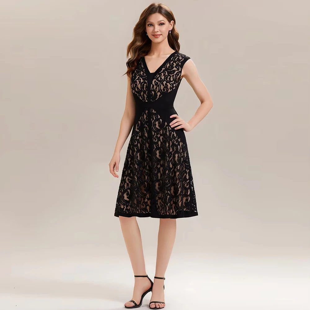 

BAZIIINGAAA Party Dress A Strapless Deep V-Neck Contrast Color A-Line Midi Wedding Guest Dresses