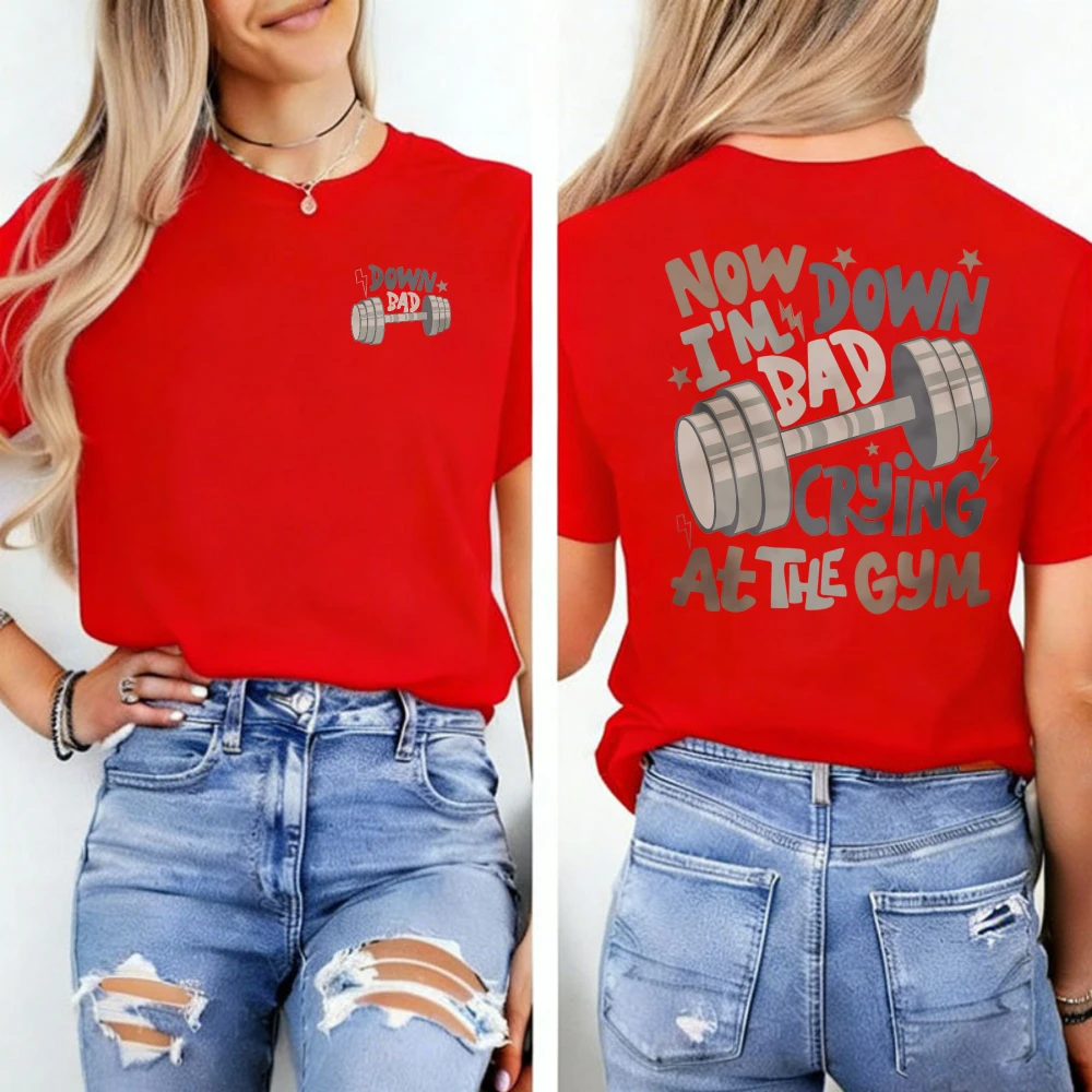Down Bad Crying At The Workout Shirt Gym Motivational Weightlifting Song Texts Tortured Poets Unisex Printed T-shirt Tops