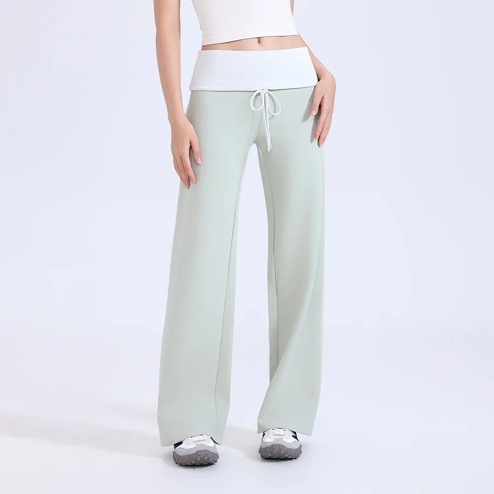 Women's Color Blocking Wide Edge Casual Pants Tied Straight Leg Slim Fit Perky Multi Wear Sports Pants