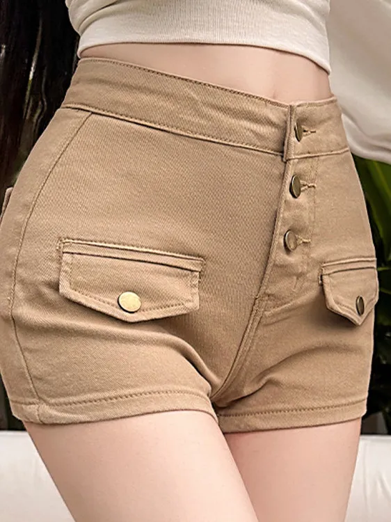 American Hot Girl Style High Waist Wide Hip Denim Shorts Women's Summer New Button Slimming All-Match Butt Shorts