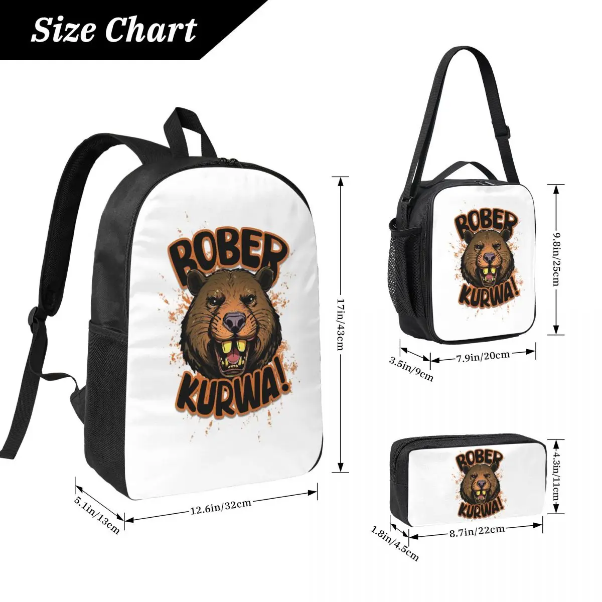 Bober Bbr Beaver Backpack Student BookBag School Bag Laptop Shoulder Bags 3ps Insulated Lunch Bag Pencil Case
