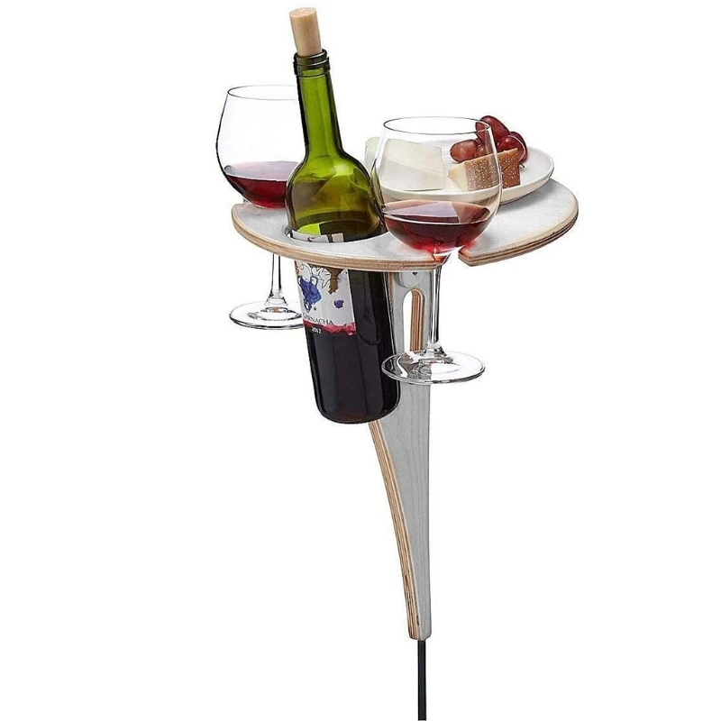 Outdoor Wine Table Foldable Round Desktop Mini Wooden Table Collapsible Wine Glass Rack Travel Portable