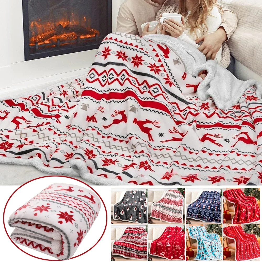 Christmas-Themed Pattern Winter Blanket Cover Nap Blanket Comfortable Multifunctional Flannel Warm Blankets for Beds Sofa Cover