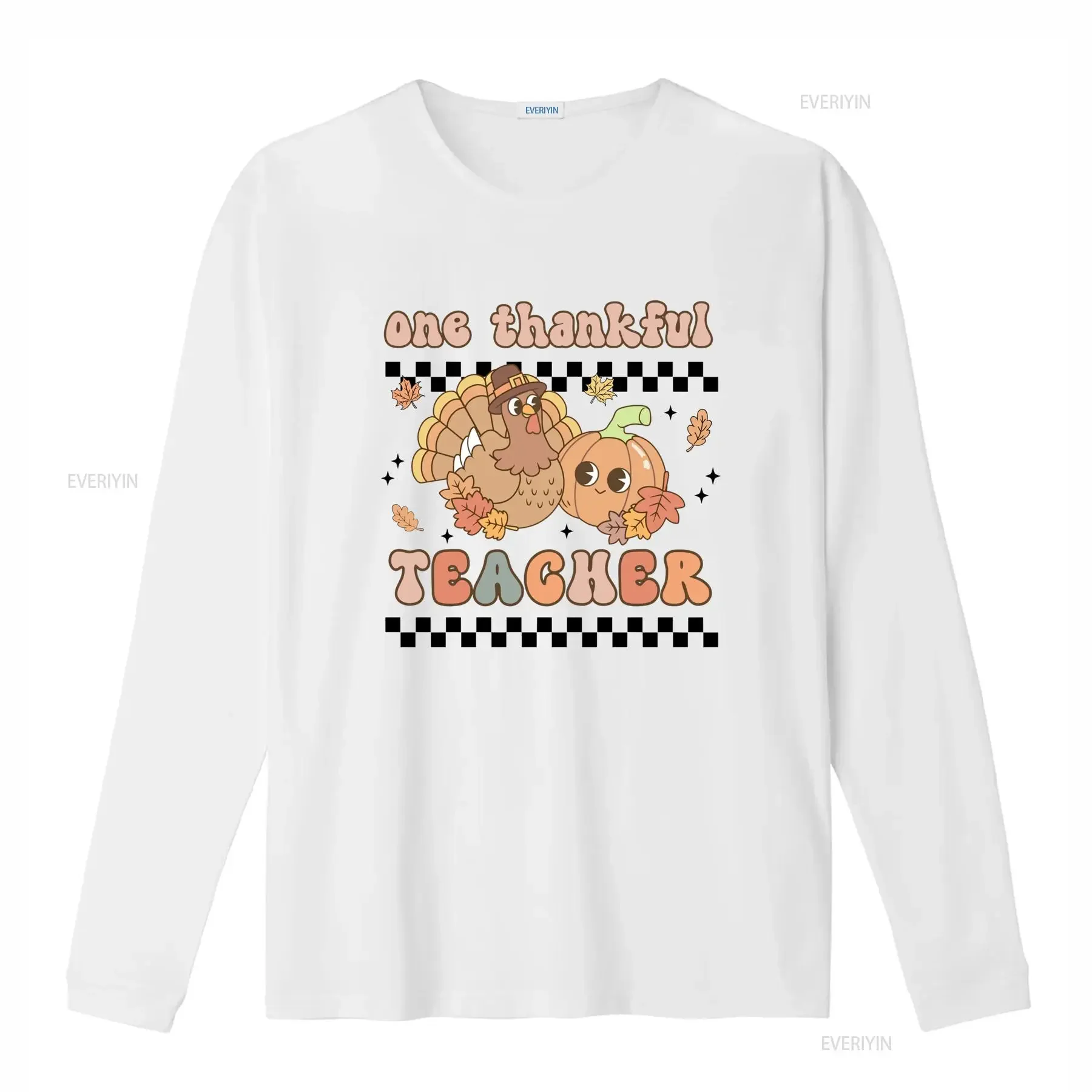 Retro Groovy Thanksgiving One Thankful Teacher Cartoon Turkey Pumpkin Print Casual T Shirt vintage Washed Stretched Slightly