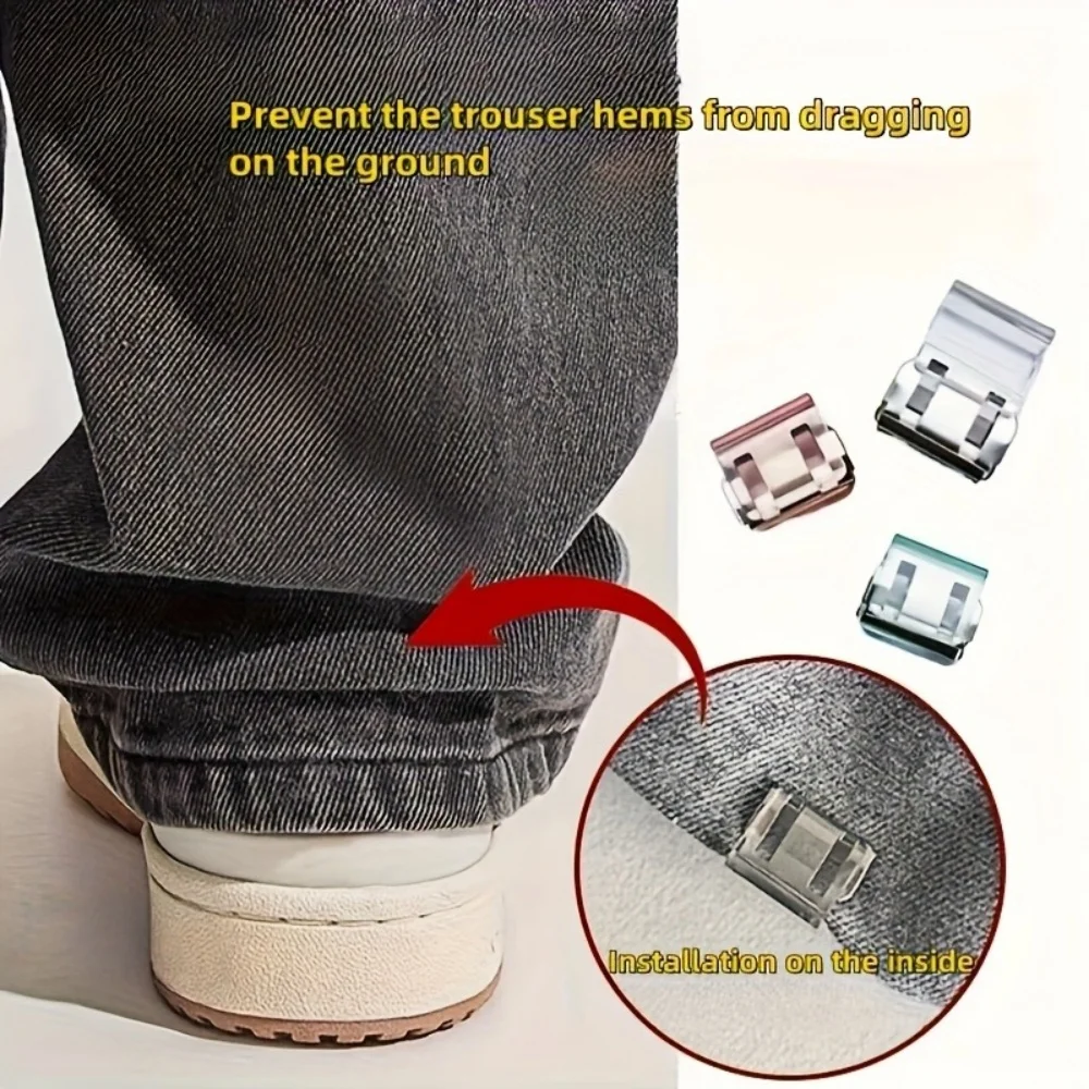 Random Color Invisible Hem Shortening Clips, Anti-Slip Pants Leg Fixing Grips Seamless Hems Buttons Non Slide Shoe