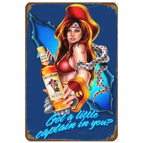 Cartel de chapa de Metal de capitán pirata para mujer, decoración de ron Vintage, arte de cueva para hombre