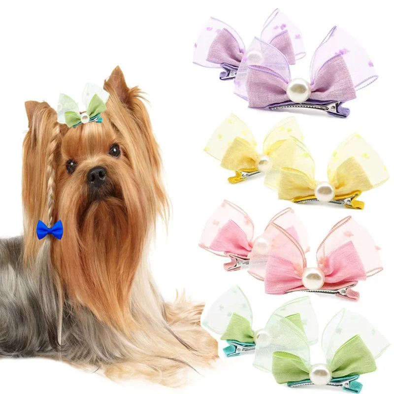 

Cute Pet Dog Hair Clips Small Dogs Faux Pearl Bows Hair Clips Cat Hair Grooming Headdress Pet Accessoires