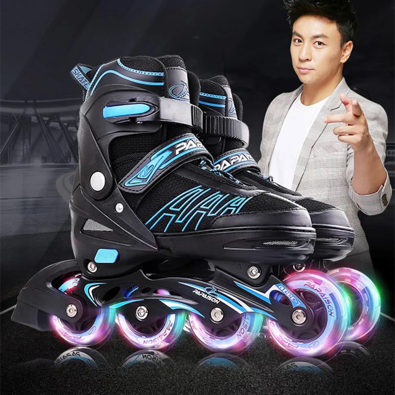 Adjustable Size 27-44 Inline Skates Beginners Boys Girls Flashing 4 Wheels Roller Skate Shoes Set Adult Outdoor Skating Sneakers