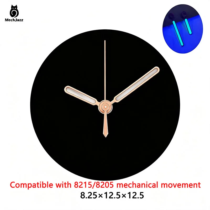 MechJazz Silver Watch Hands, Size 8.25×12.5×12.5mm, Green Luminous Hands Set for 8215/8205 Movement, Watch Modification Parts