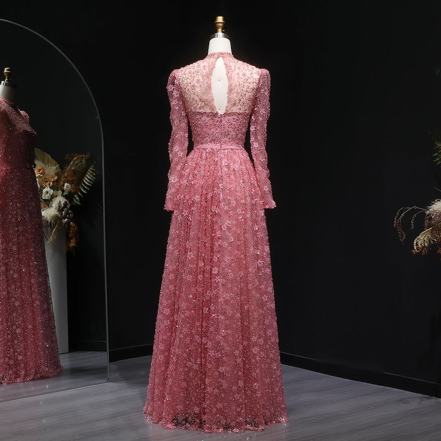 Sharon Said Dubai Luxe Roze Avondjurk met 3D Bloemen en Strik voor Vrouwen Bruiloft Prom Gown 2025 SS700 Aangepast