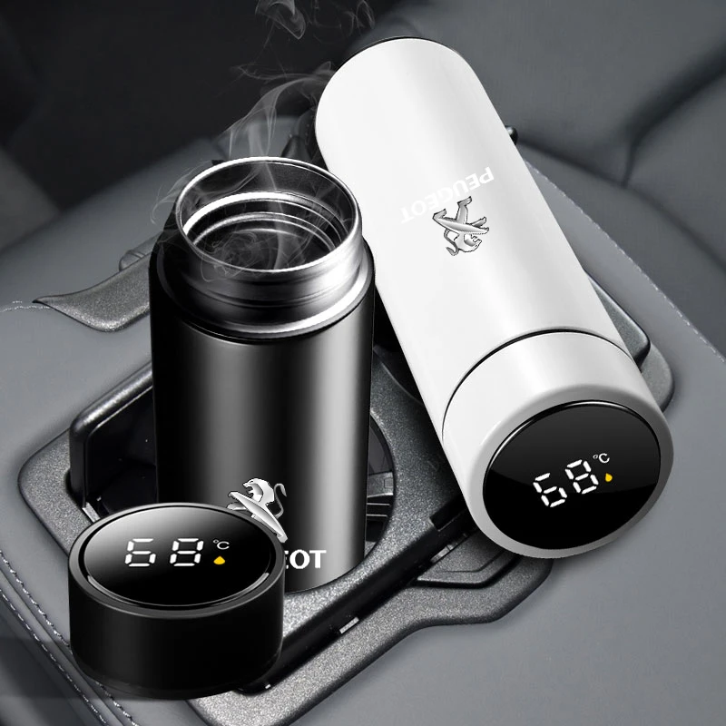 

New Car Smart Thermos Bottle With Temperature Display Coffee Cup For Peugeot 108 406 407 408 206 207 208 306 307 308 508 608 107