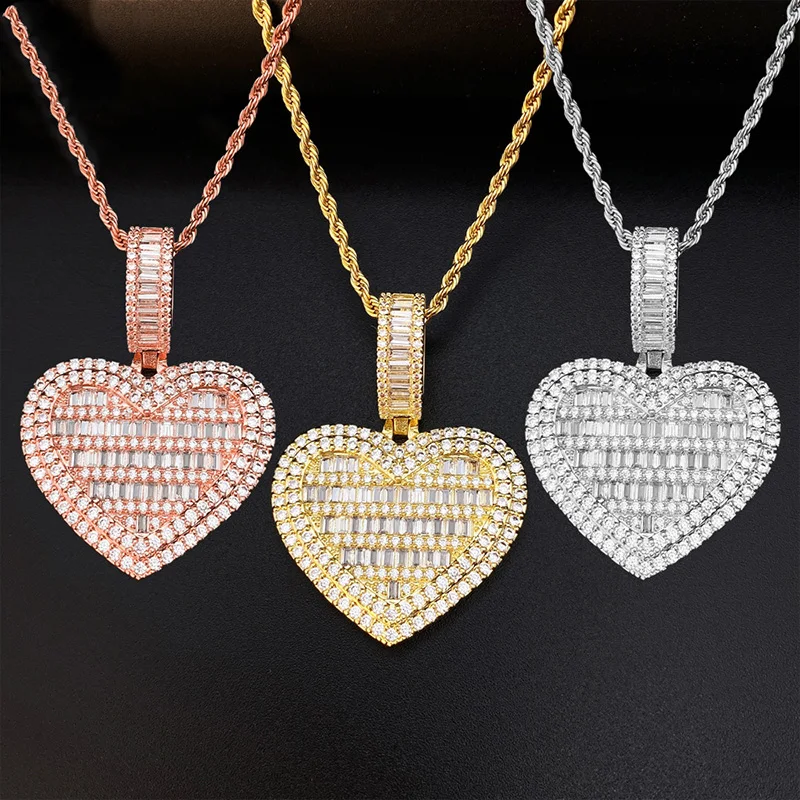 

Hip Hop Iced Out Cubic Zirconia Heart Pendant Women Ins Jewelry Plated 16k Gold Zircon Pendant Necklace Wholesale Dropshipping