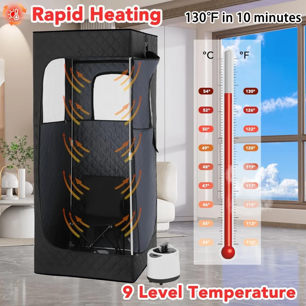 Sauna a vapor em tamanho completo para casa, tenda sauna, relaxamento spa em casa, um vaporizador pessoal, temporizador de 99 minutos, 2,4 l, 1000W