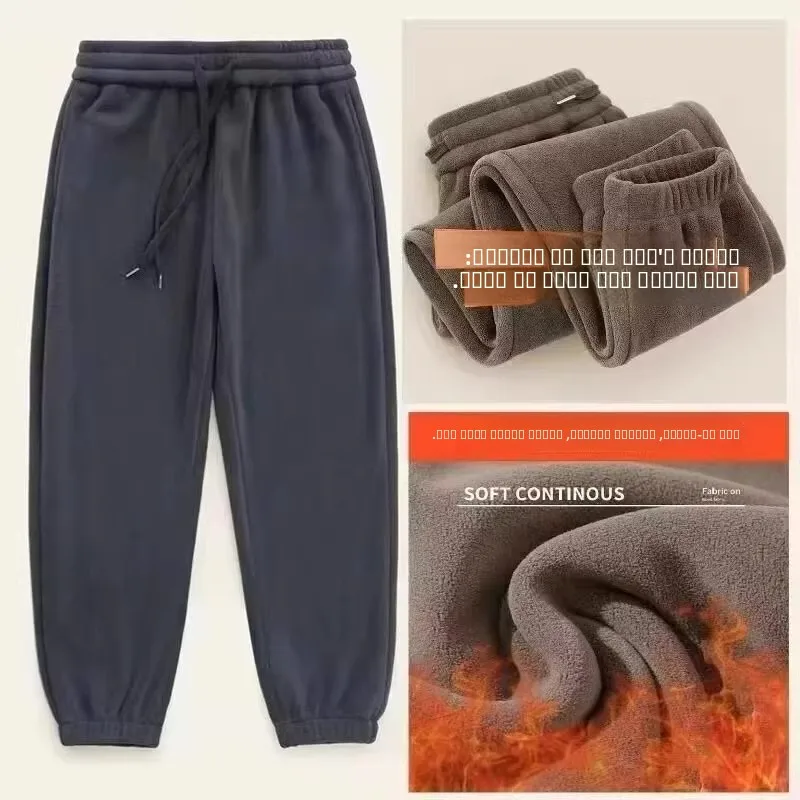 Men's Fce Lined Casual Pants Elastic Waist Loose Fit Autumn Winter Warm Thermal Workwear Polyester Fiber Spor Sle