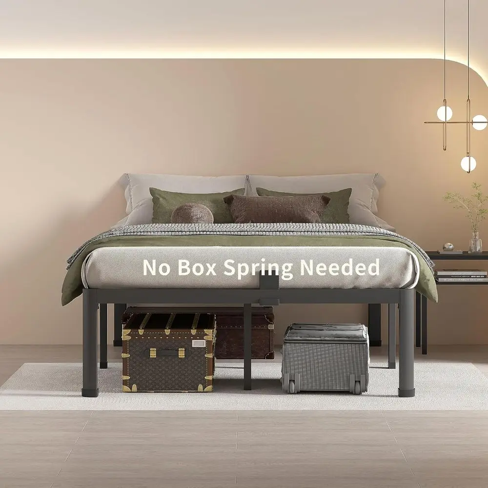 MA 14 Inch Queen Metal Platorm Bed e with Round Legs, 3000 LBS Heavy Duty Steel Slats Support, Noise ree, No Box Spring Needed,