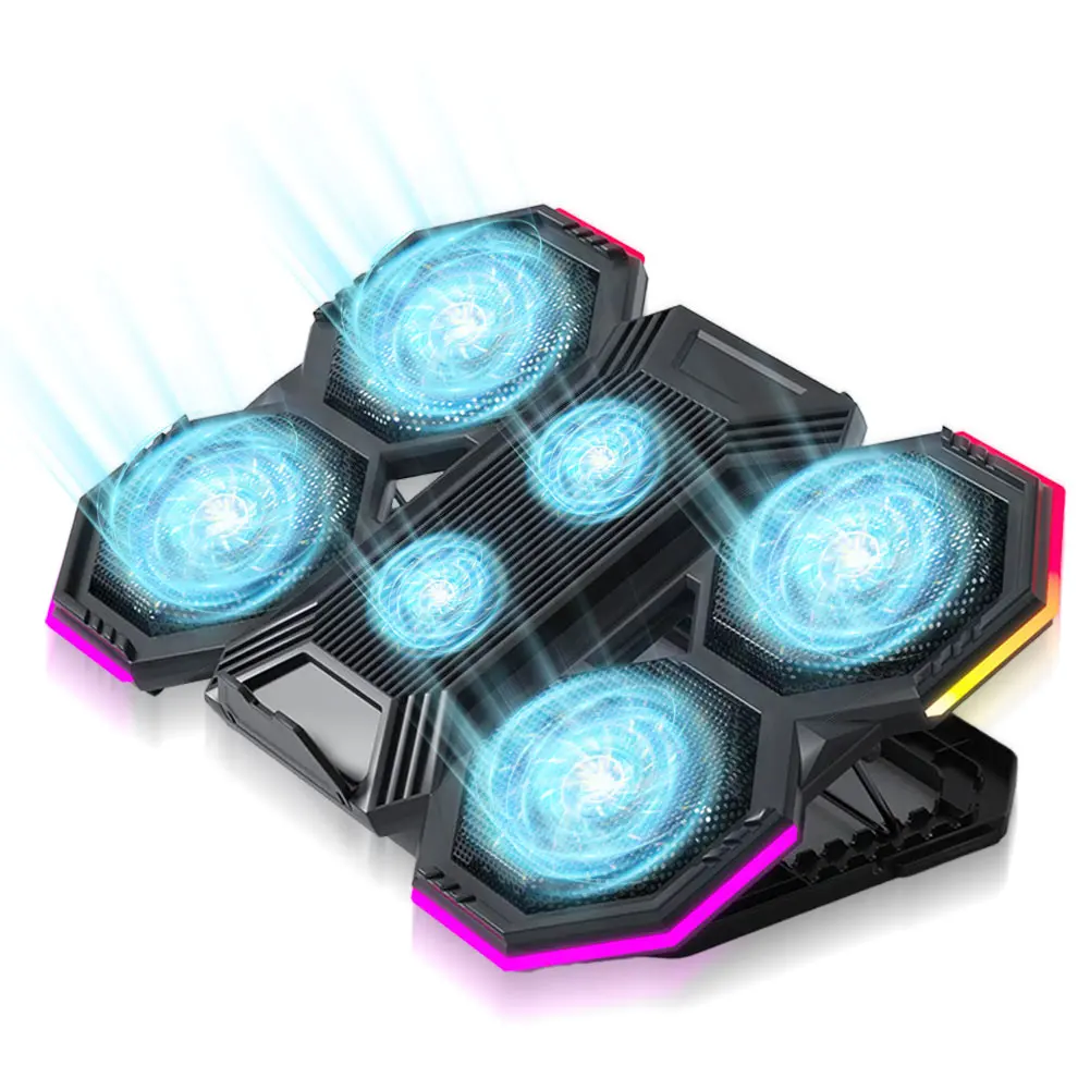 لوحة تبريد الكمبيوتر المحمول 2 منافذ USB مبرد الهواء حامل الكمبيوتر المحمول مع 6 مراوح هادئة ارتفاع قابل للتعديل للكمبيوتر المحمول 12-21 بوصة