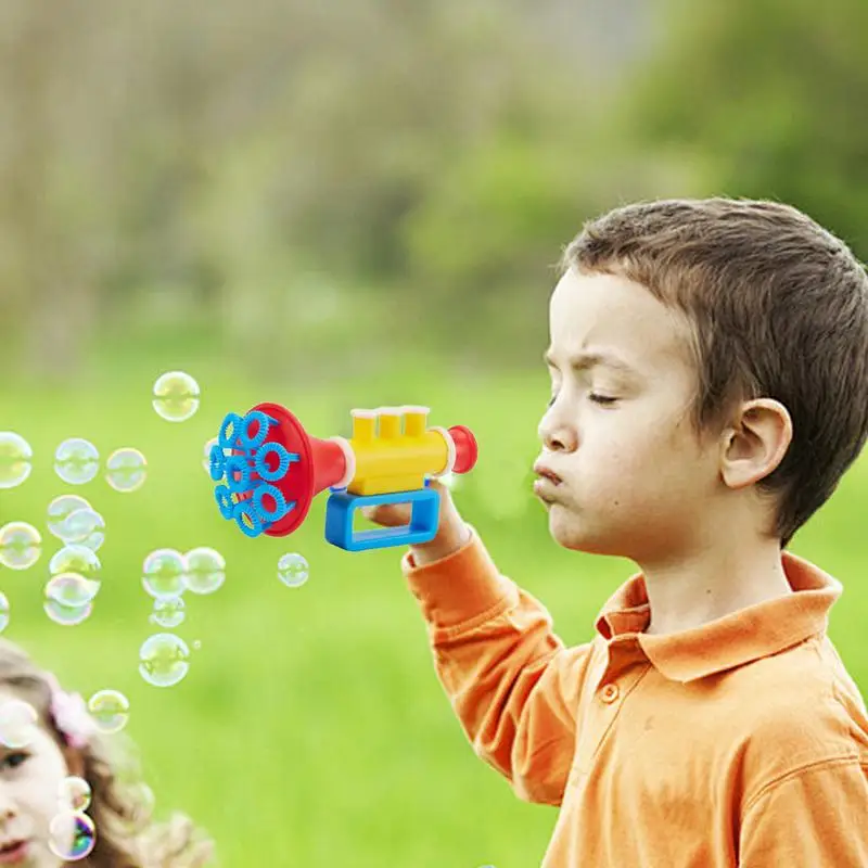 Trumpet Bubble Machine Children Bubble Maker High Output Machine Continuous Stream Bubble Guns Toys Funny Summer Party Favors