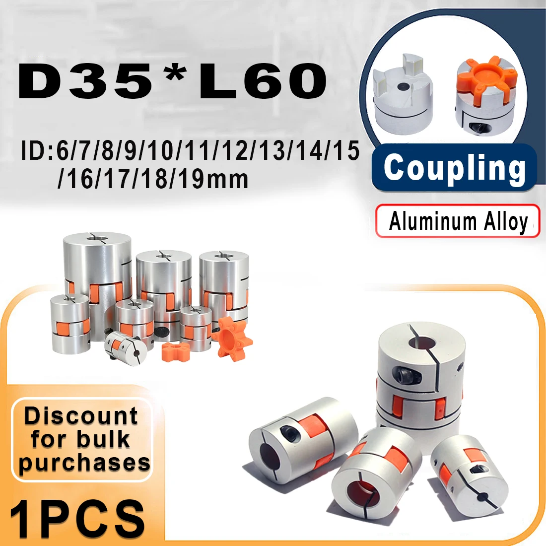 D35L60 Spider Flexible Motor Coupler Aluminium Flexible Jaw Coupling 6mm 6.35mm 7mm 10mm~19mm Elastic Coupling CNC Shaft Coupler