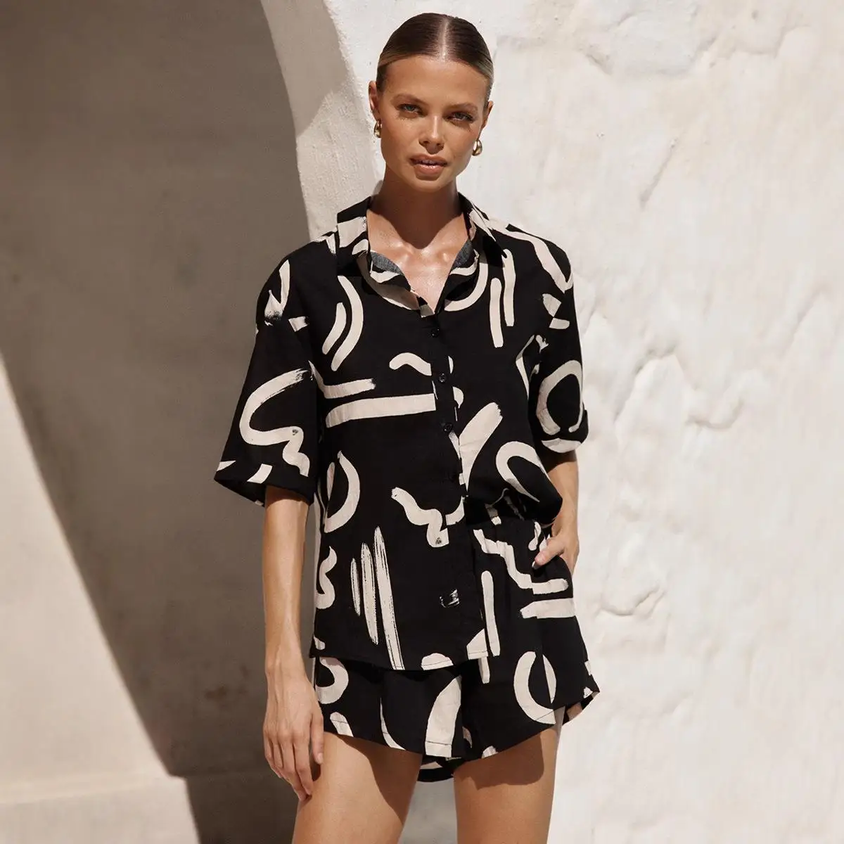 Feminino impresso irt orts conjunto primavera verão faion terno de duas peças briti sle t-quarto sve roupas adultas