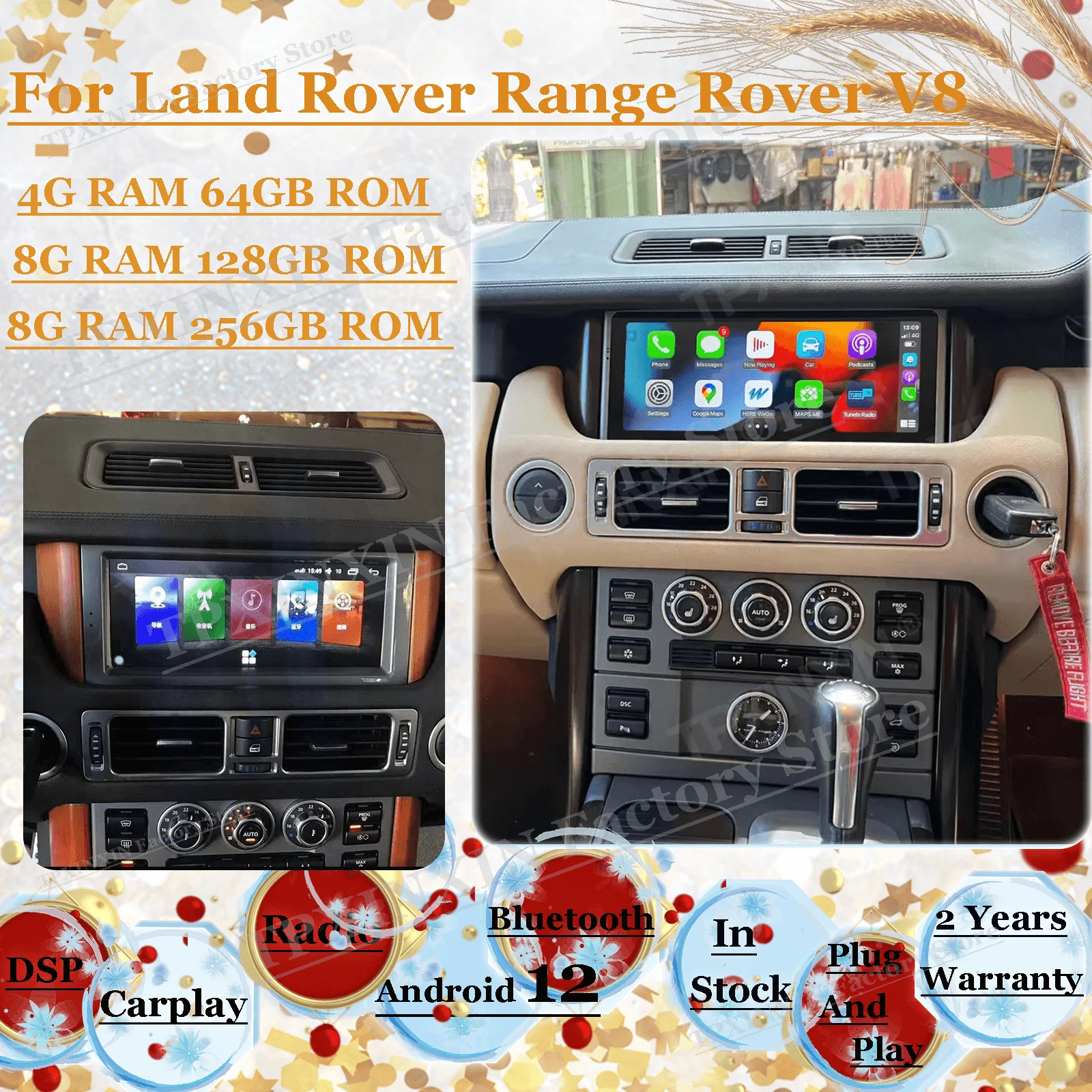 8+256GB Android 12 Radio Coche With Bluetooth For Land Rover Range Rover V8 2005 2006 2007 2008 2009 2010 2011 Carplay Head Unit