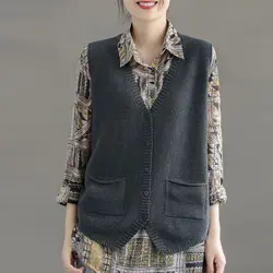 Fashion V-Neck Spliced Button Pockets Cardigan All-match Vest Sweater Women's Clothing 2022 Autumn New Loose Casual Tops