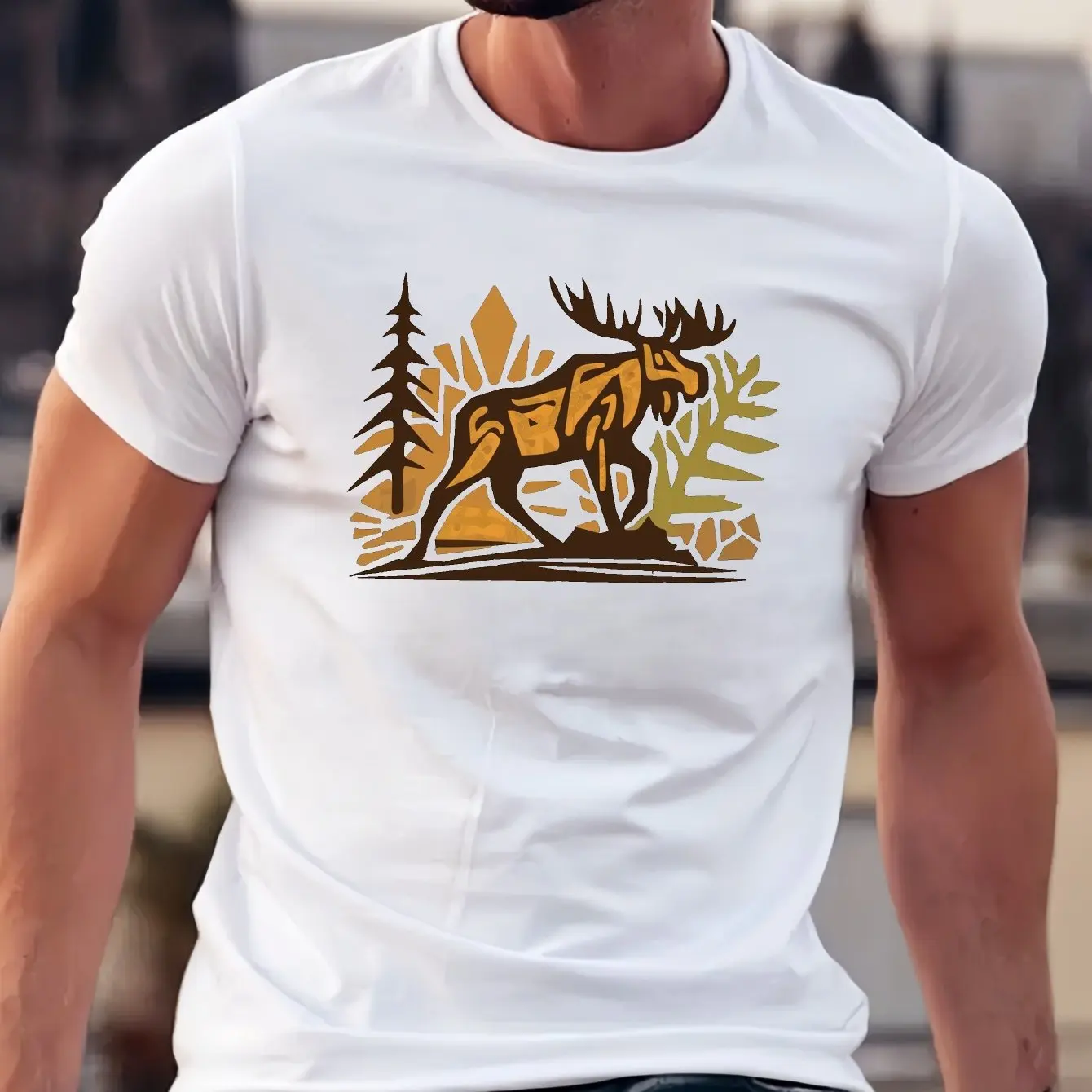 

Men's Summer Fashionable Casual Sports Loose Large Camel Pattern Printed Round Neck Short Sleeve T-shirt Top